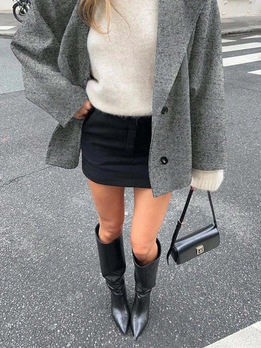 Open Shoulder Wool Jacket With High Collar And Lapel