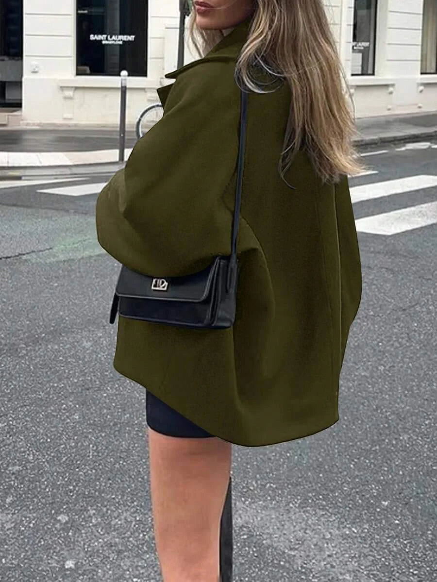 Open Shoulder Wool Jacket With High Collar And Lapel
