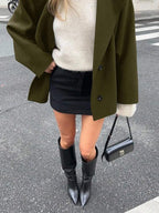 Open Shoulder Wool Jacket With High Collar And Lapel