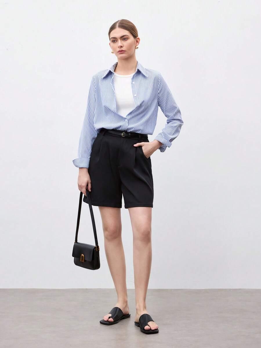 Front Button-Down Long Sleeve Shirt Versatile Elegant Chic