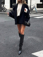 Open Shoulder Wool Jacket With High Collar And Lapel