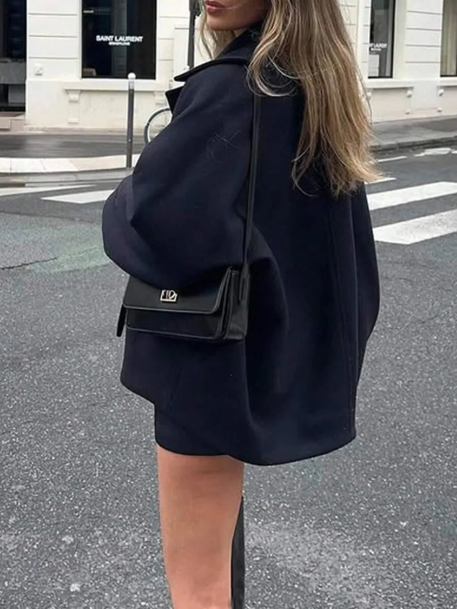 Open Shoulder Wool Jacket With High Collar And Lapel