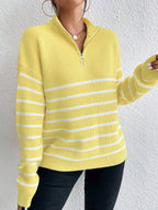 Autumn Striped Zip Up Drop Shoulder Long Sleeve Pullover