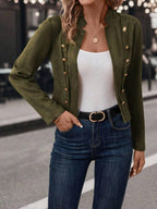 Double Breasted Short Jacket With Stand Collar Comfort