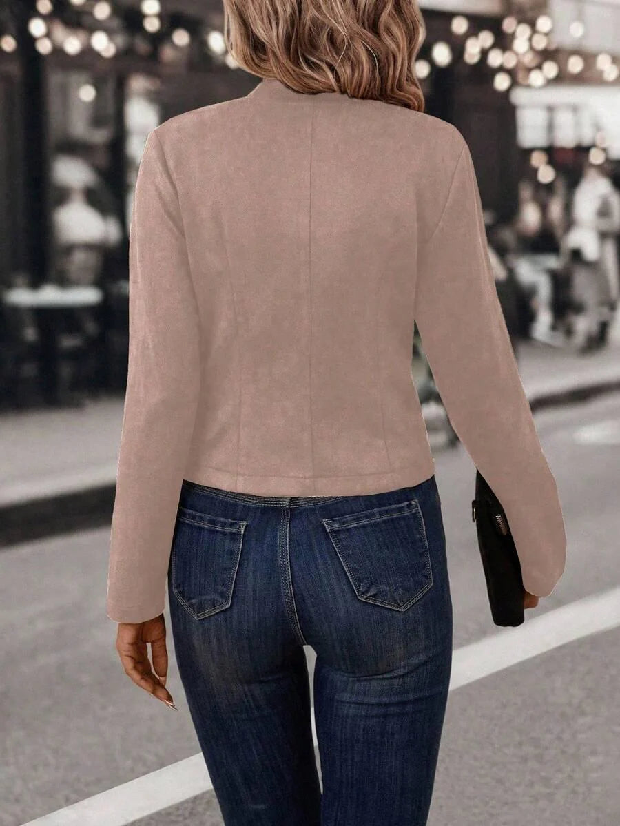 Double Breasted Short Jacket With Stand Collar Comfort