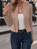 Double Breasted Short Jacket With Stand Collar Comfort