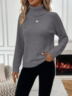 White Pointelle Hollow Out Raglan Sleeve Pullover Sweater Cozy Winter Casual Knit For Daily Wear
