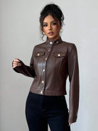 Wool Blend Jacket Crop Length Single Breasted Collar