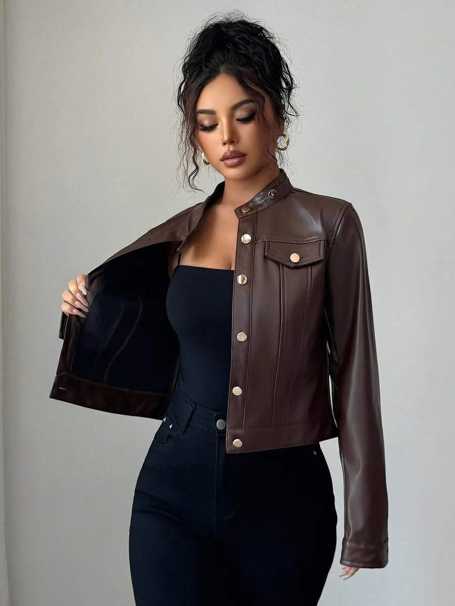 Wool Blend Jacket Crop Length Single Breasted Collar