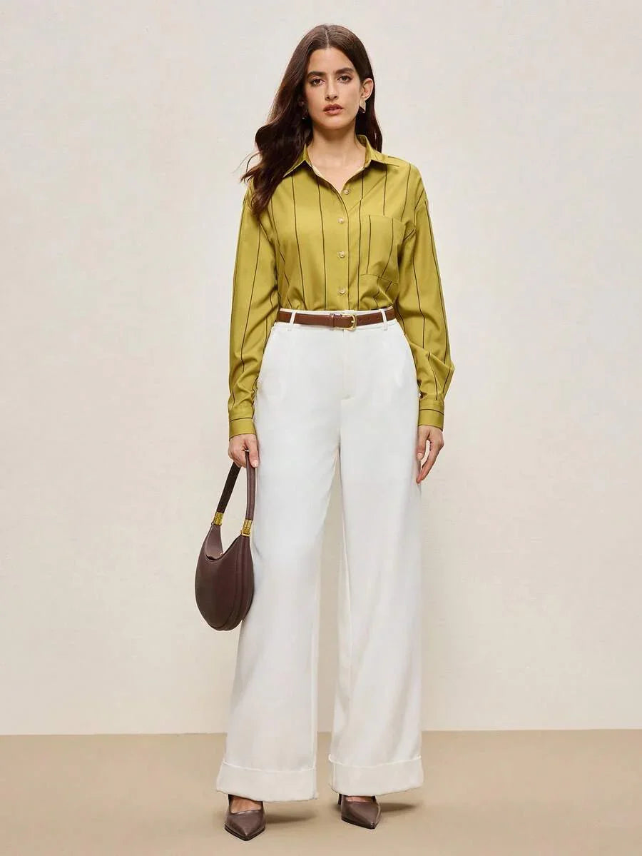 Lapel Button Front Shirt With Pocket Details For Office
