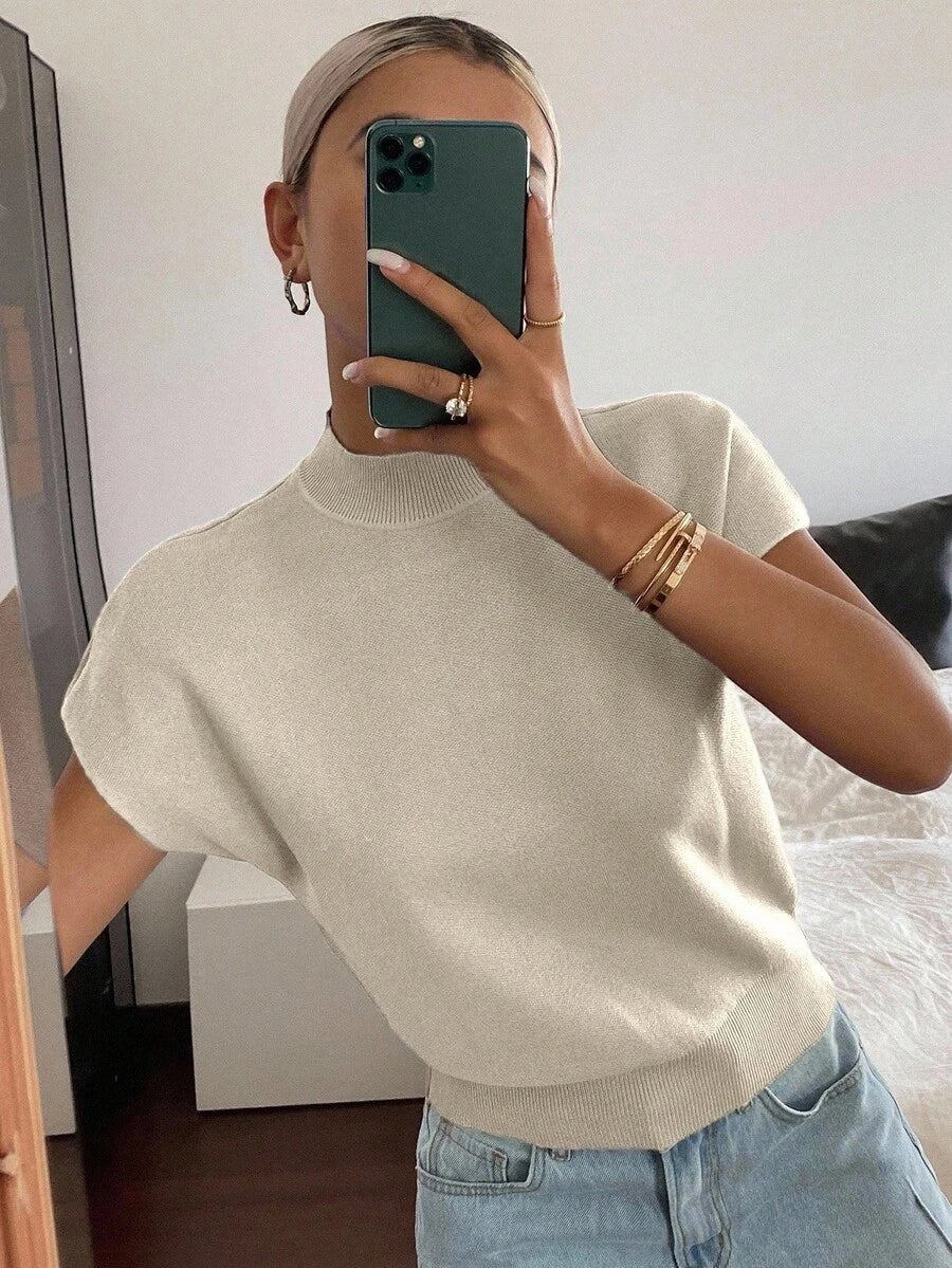 Batwing Knit Top Stand Collar