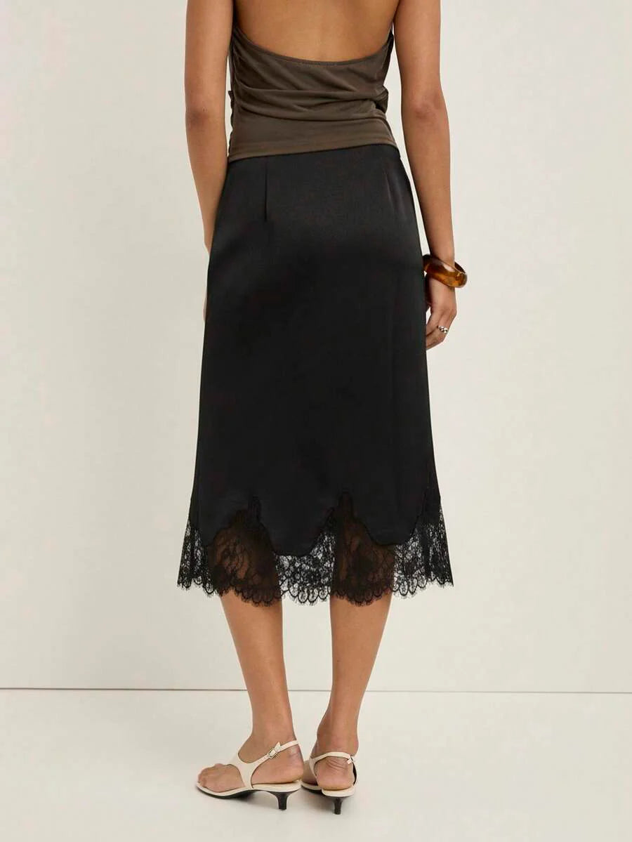 Elegant Black Asymmetrical Lace Hem Skirt With Fringe Plaid A Line For Night Out And Party Wear