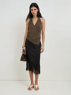 Elegant Black Asymmetrical Lace Hem Skirt With Fringe Plaid A Line For Night Out And Party Wear
