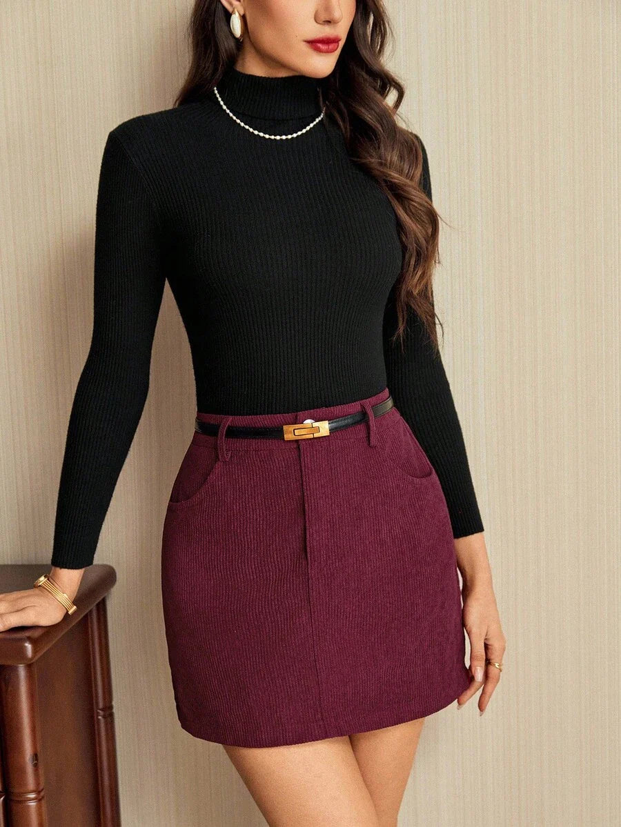 Vintage Elegant Party Pocket Skirt With Metal Button Detail