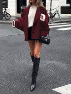 Open Shoulder Wool Jacket With High Collar And Lapel