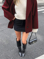 Open Shoulder Wool Jacket With High Collar And Lapel