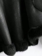 Elegant Black Faux Fur Coat For Women Stand Collar Long Sleeve Regular Fit Winter Wardrobe Essential