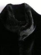 Elegant Black Faux Fur Coat For Women Stand Collar Long Sleeve Regular Fit Winter Wardrobe Essential