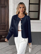 Round Neck Long Sleeve Jacket for Women Regular Fit Casual Outerwear Spring Summer
