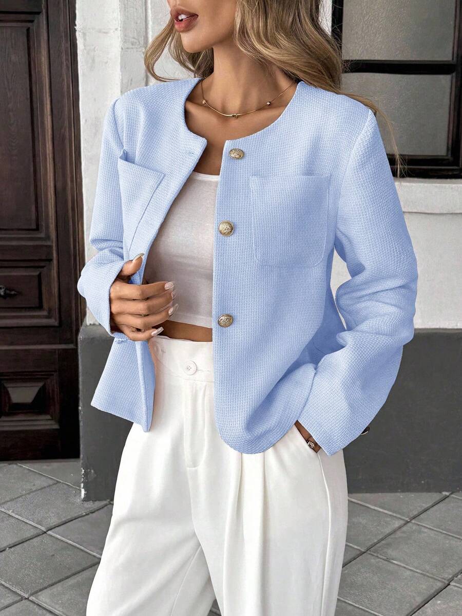 Round Neck Long Sleeve Jacket for Women Regular Fit Casual Outerwear Spring Summer