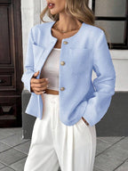 Round Neck Long Sleeve Jacket for Women Regular Fit Casual Outerwear Spring Summer