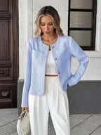 Round Neck Long Sleeve Jacket for Women Regular Fit Casual Outerwear Spring Summer