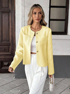 Round Neck Long Sleeve Jacket for Women Regular Fit Casual Outerwear Spring Summer