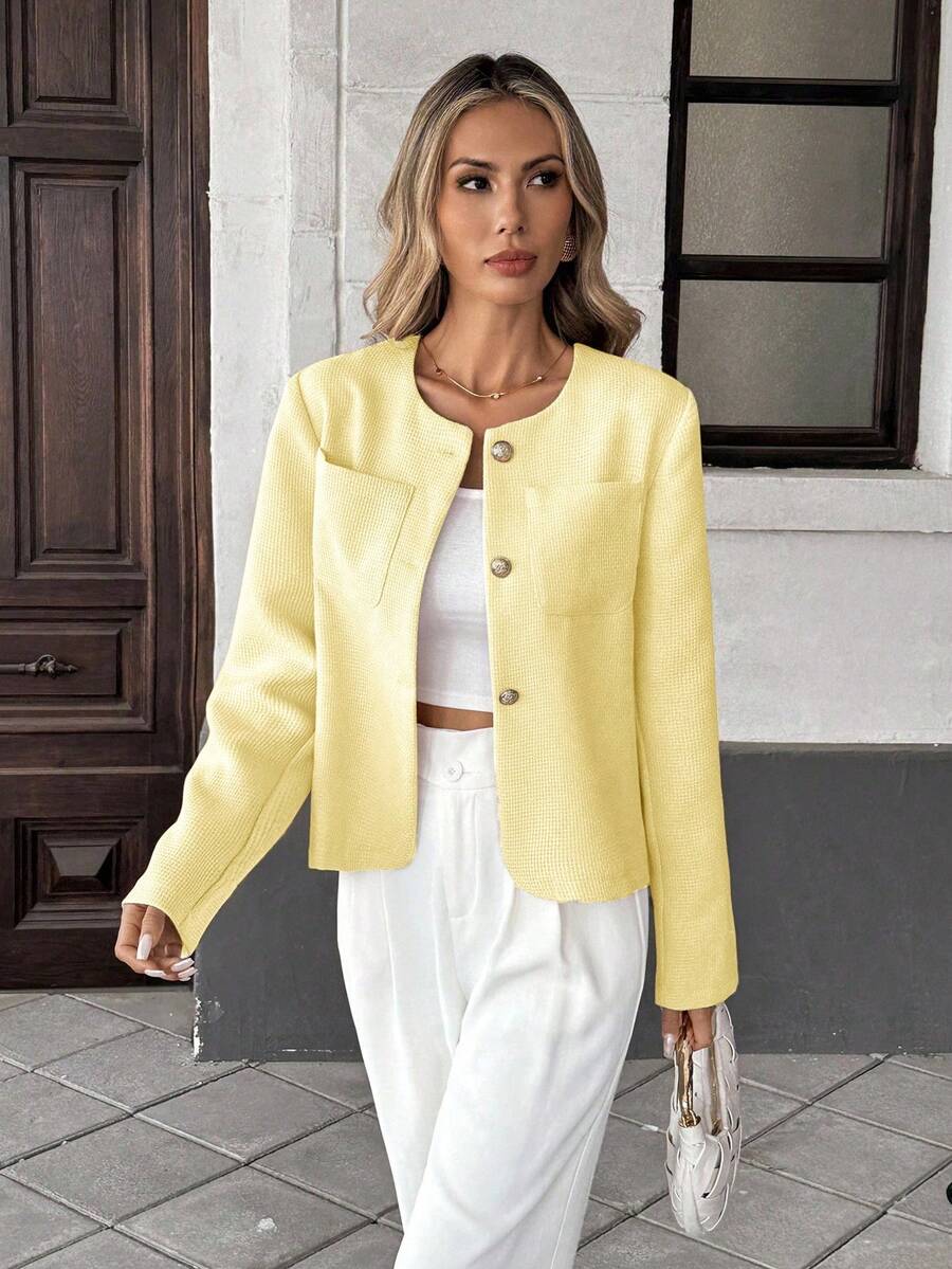Round Neck Long Sleeve Jacket for Women Regular Fit Casual Outerwear Spring Summer