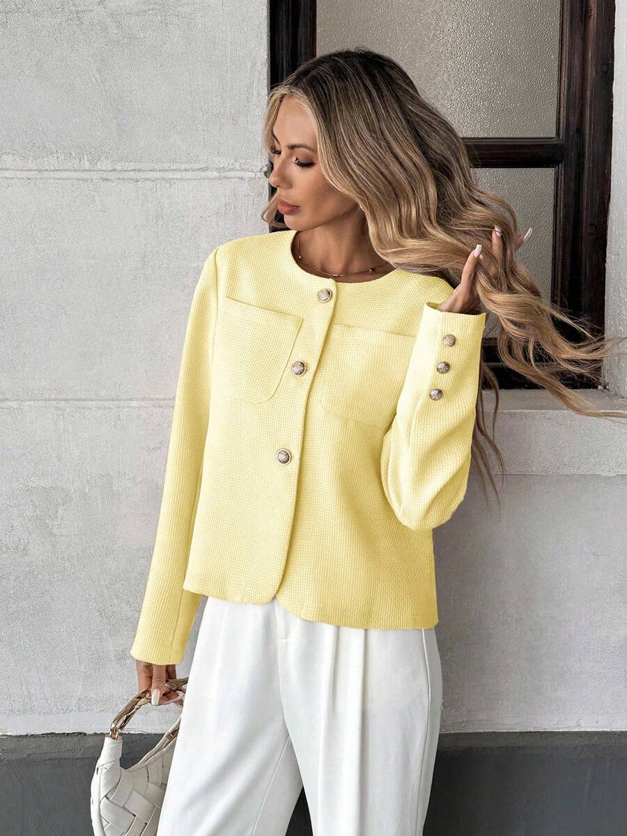 Round Neck Long Sleeve Jacket for Women Regular Fit Casual Outerwear Spring Summer