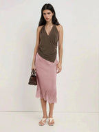 Elegant Black Asymmetrical Lace Hem Skirt With Fringe Plaid A Line For Night Out And Party Wear