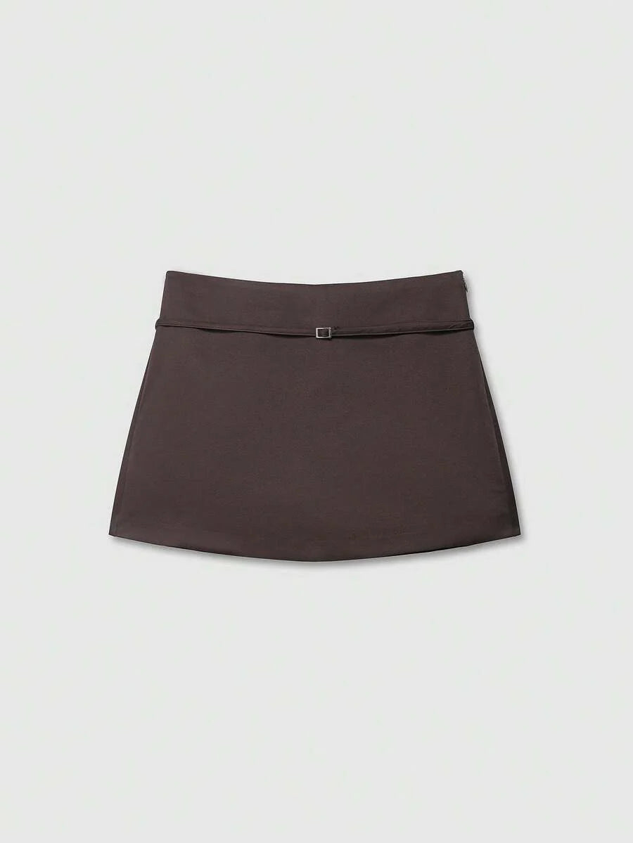 Zipper Waist Belted Midi Skort
