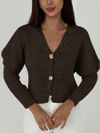 V Neck Long Sleeve Button Front Knit Cardigan