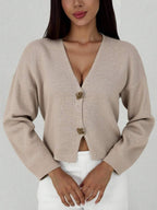 V Neck Long Sleeve Button Front Knit Cardigan
