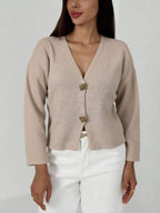 V Neck Long Sleeve Button Front Knit Cardigan