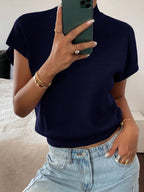 Batwing Knit Top Stand Collar