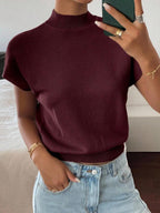Batwing Knit Top Stand Collar