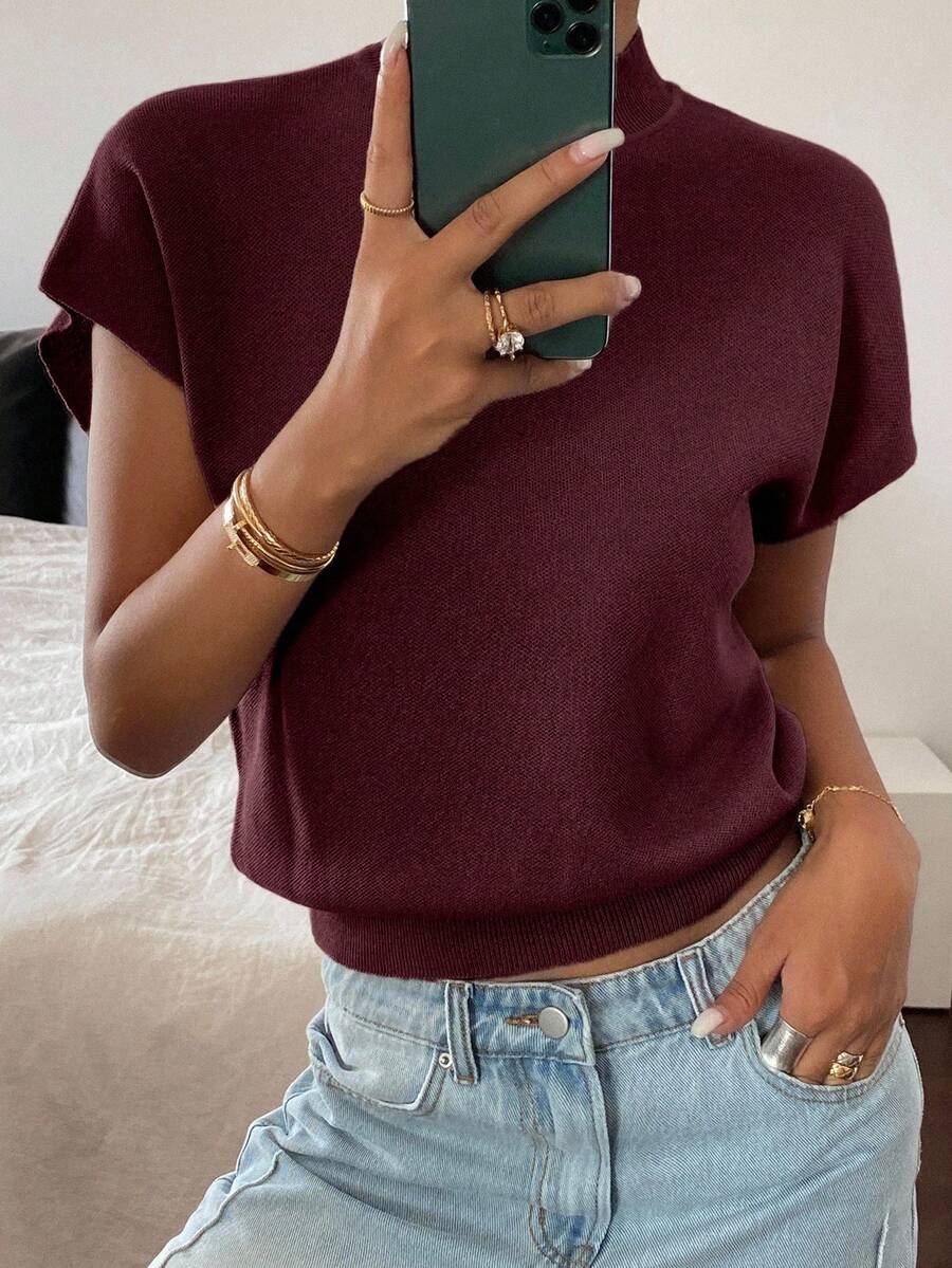 Batwing Knit Top Stand Collar