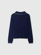 Navy Colorblock Button Collar Knit Cardigan