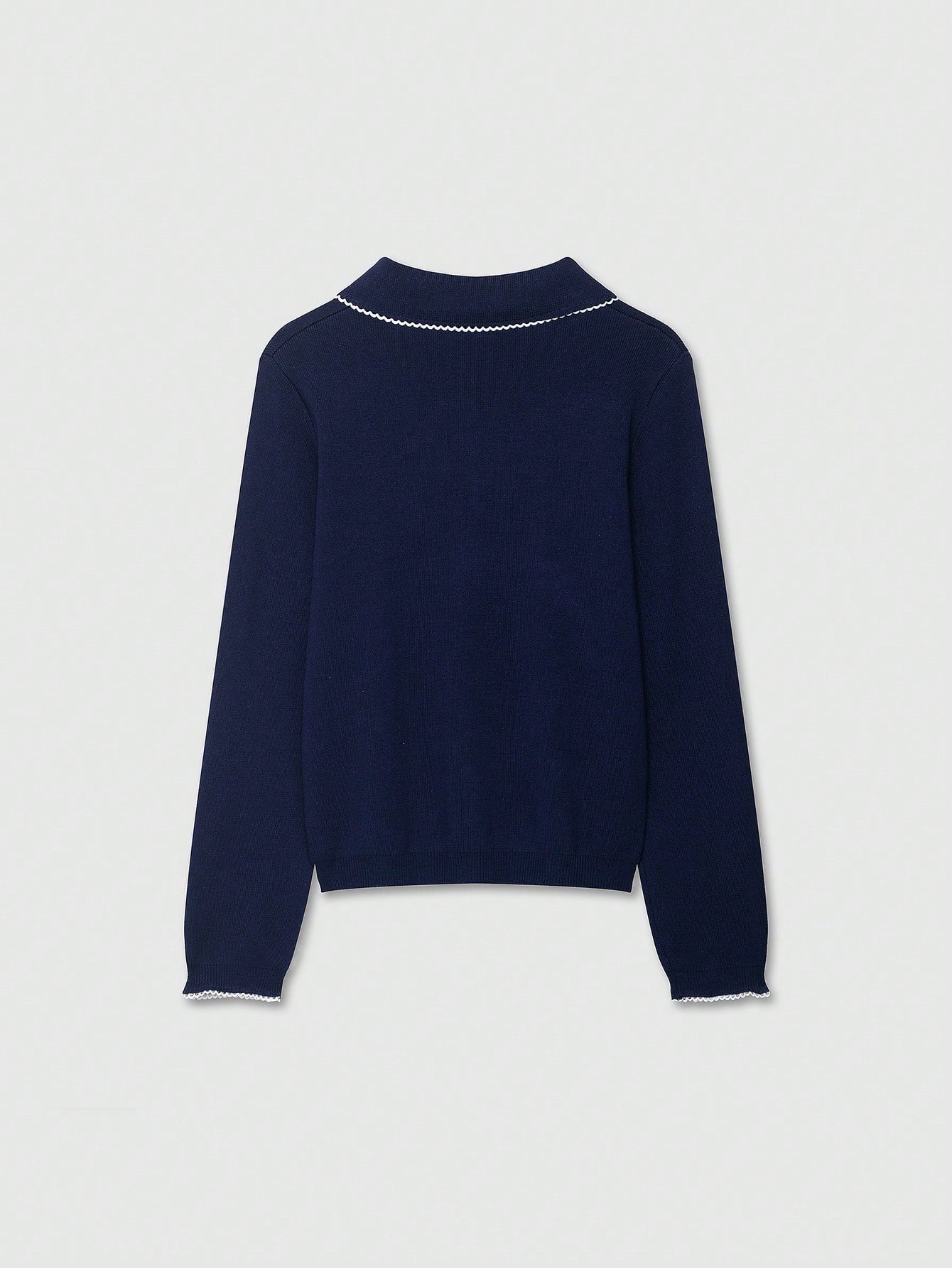 Navy Colorblock Button Collar Knit Cardigan
