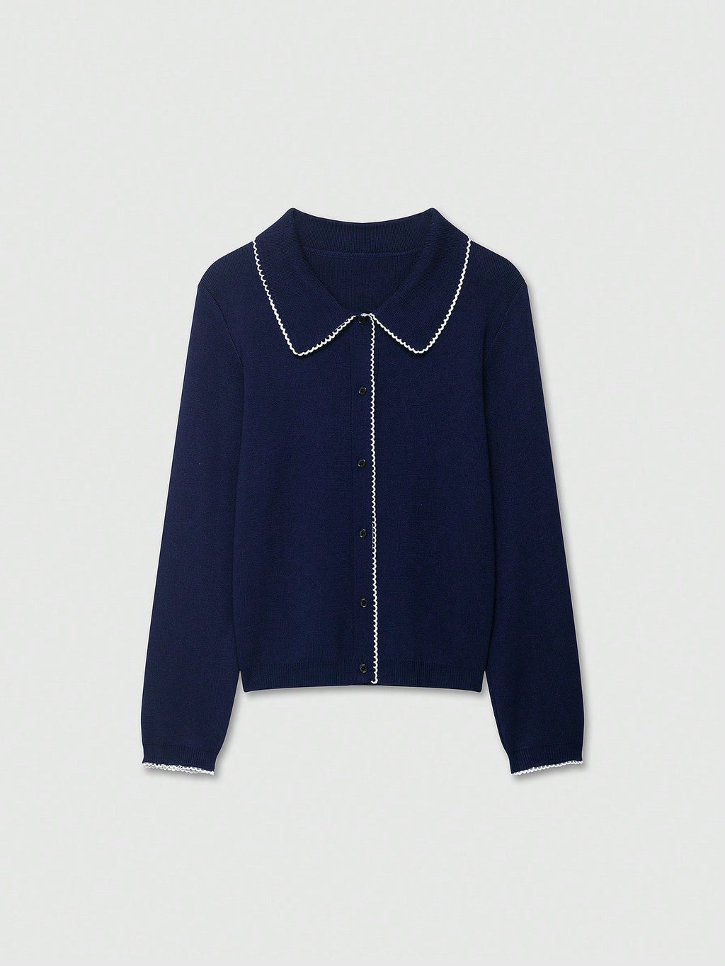 Navy Colorblock Button Collar Knit Cardigan