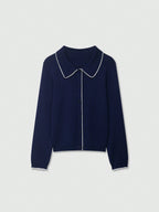 Navy Colorblock Button Collar Knit Cardigan