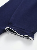Navy Colorblock Button Collar Knit Cardigan
