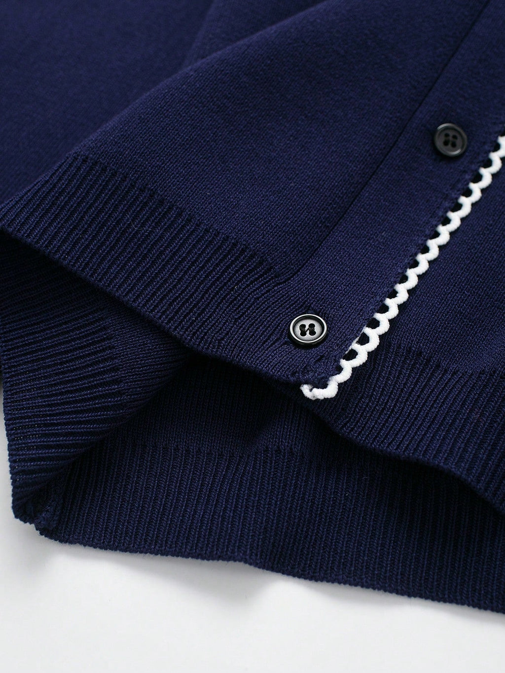Navy Colorblock Button Collar Knit Cardigan
