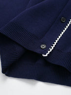 Navy Colorblock Button Collar Knit Cardigan
