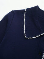 Navy Colorblock Button Collar Knit Cardigan