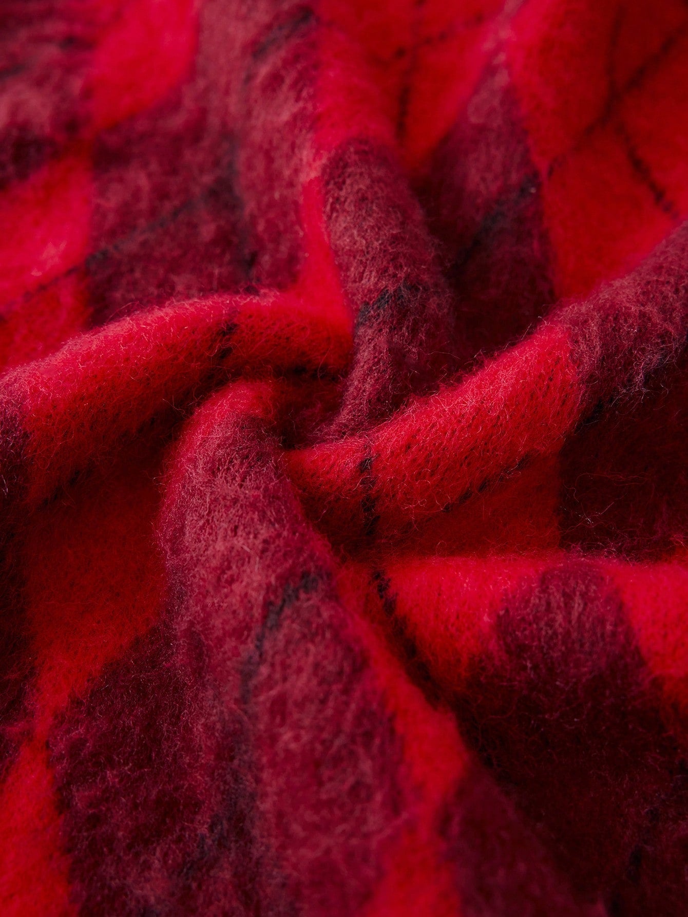 Holiday Red Color Block Diamond Knit Sweater