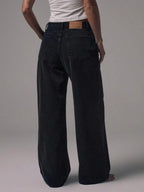 Mid Rise Wide Leg Denim Jeans With Silver Button Detail For Casual Everyday Wear