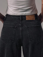 Mid Rise Wide Leg Denim Jeans With Silver Button Detail For Casual Everyday Wear