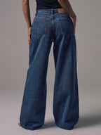 Mid Rise Wide Leg Denim Jeans With Silver Button Detail For Casual Everyday Wear