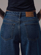Mid Rise Wide Leg Denim Jeans With Silver Button Detail For Casual Everyday Wear